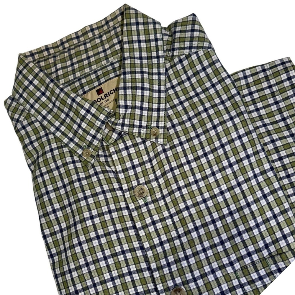 Woolrich‎ Short-Sleeve Checked Plaid Button Up Shirt Men's Size Large Green Blue